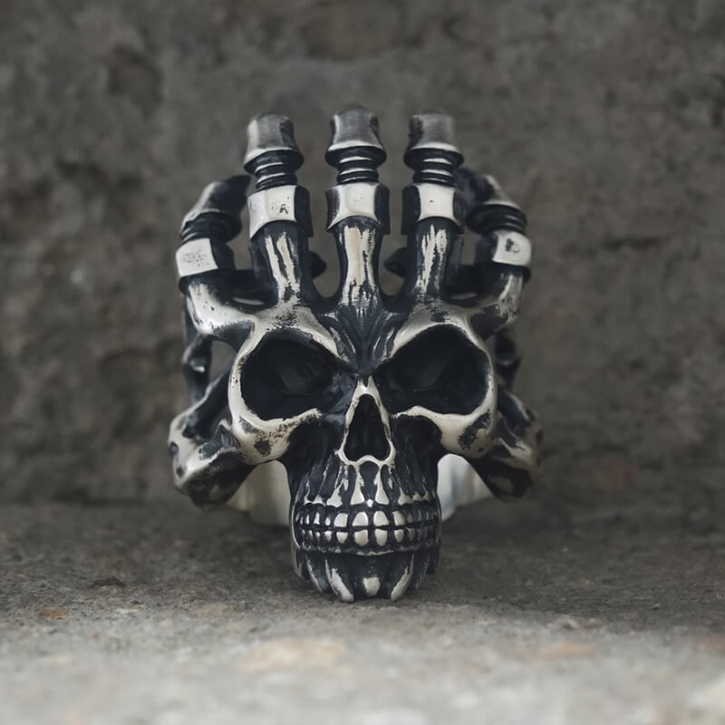 Exaggerated Manipulator Skull Sterling Silver Ring