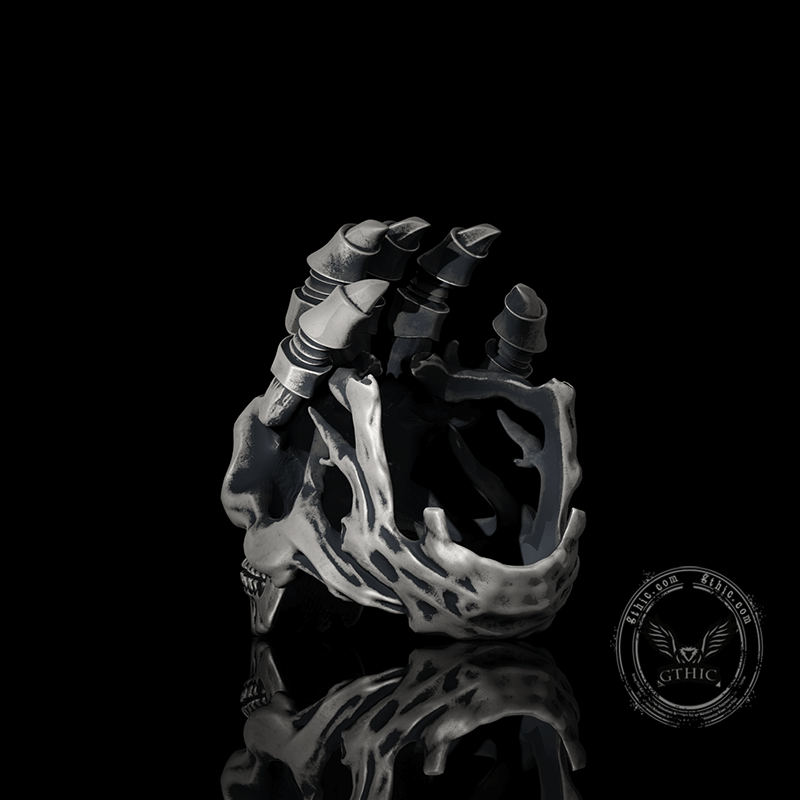 Exaggerated Manipulator Skull Sterling Silver Ring