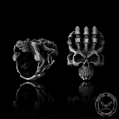 Exaggerated Manipulator Skull Sterling Silver Ring