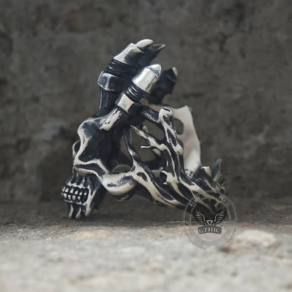 Exaggerated Manipulator Skull Sterling Silver Ring