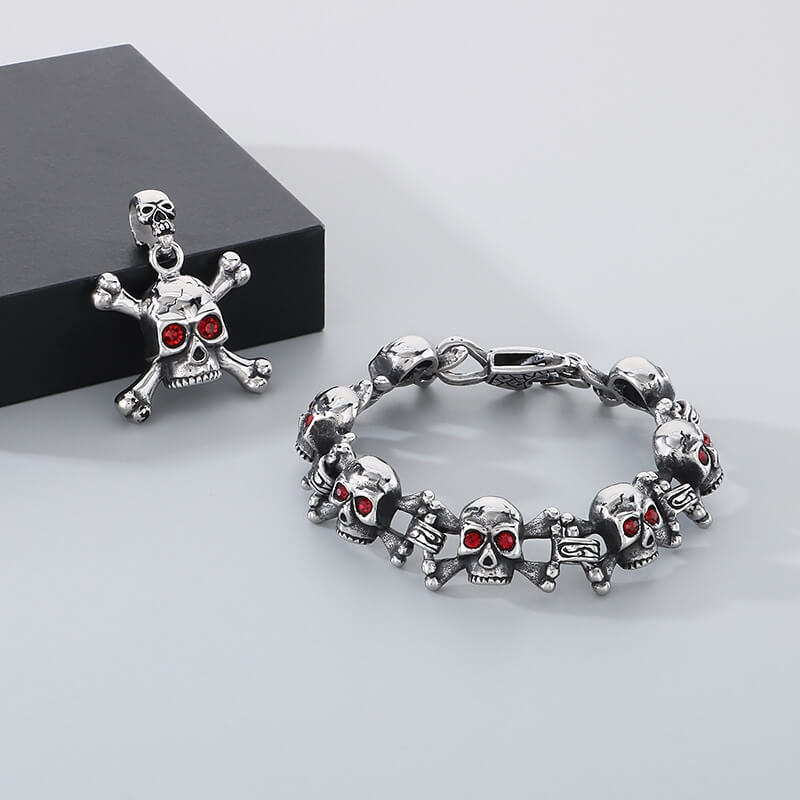 Exaggerated Red-eyed Skull Stainless Steel Jewelry Set