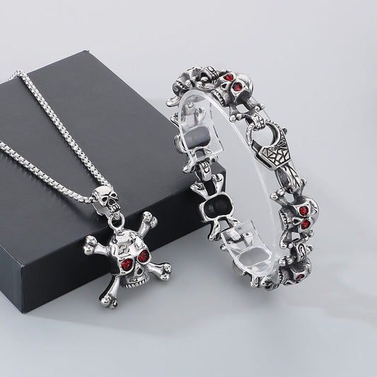 Exaggerated Red-eyed Skull Stainless Steel Jewelry Set