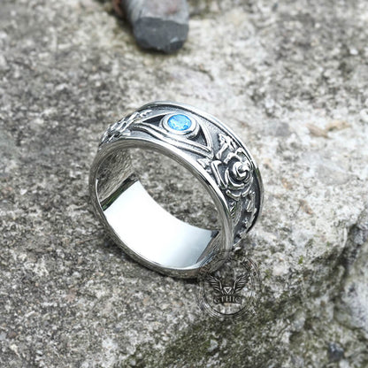 Eye and Rose Stainless Steel Goth Ring