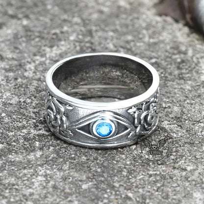 Eye and Rose Stainless Steel Goth Ring