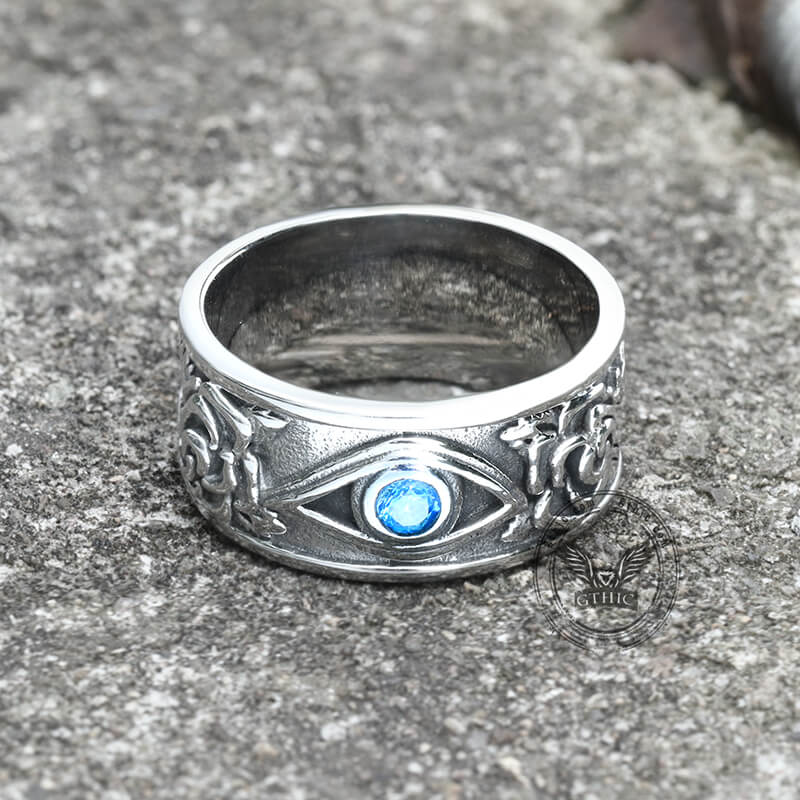 Eye and Rose Stainless Steel Goth Ring