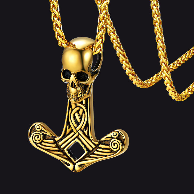Flash Viking Skull Spear Pendant Necklace for