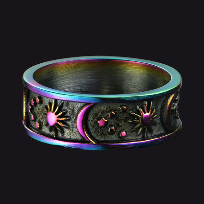 Stainless Steel Sun Moon Star Band Ring for