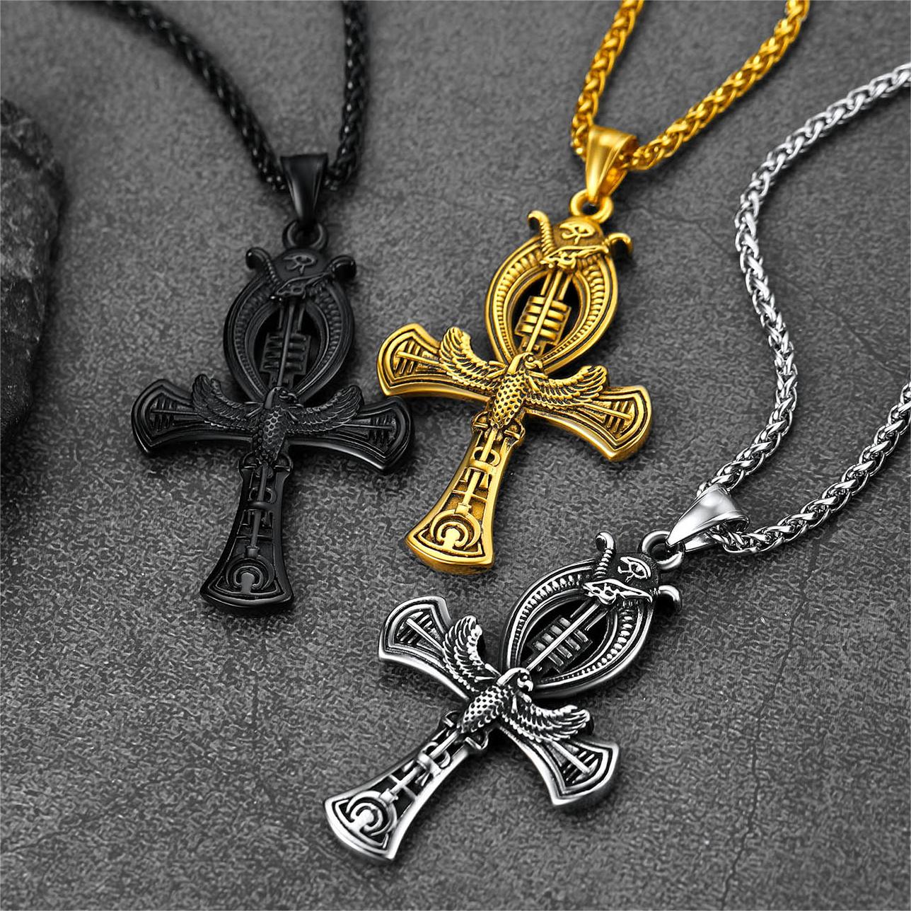 Flash Egyptian Ankh Cross Necklace With Eagle for