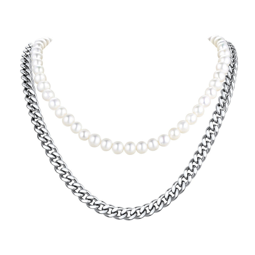 Freshwater Pearl & Cuban Link Chain Necklace for