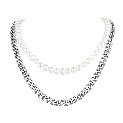 Freshwater Pearl & Cuban Link Chain Necklace for