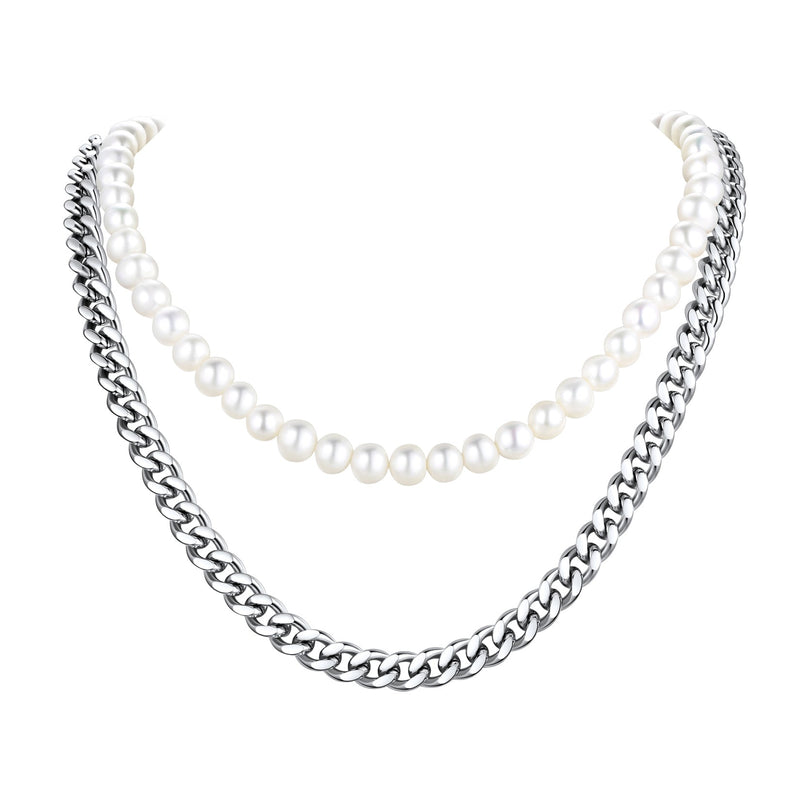 Freshwater Pearl & Cuban Link Chain Necklace for