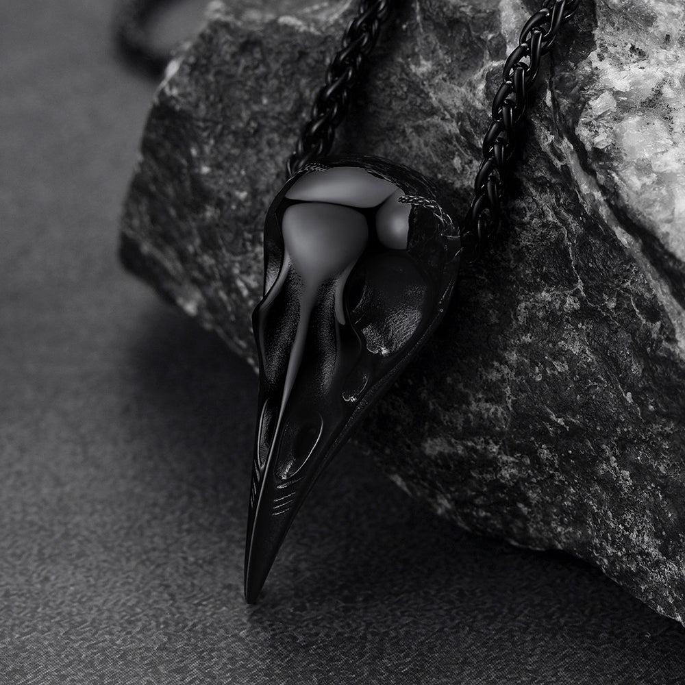 Viking Raven Skull Necklace for