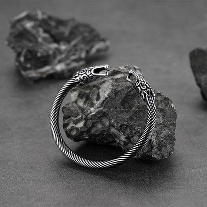 Viking Bracelet Norse Wolf Heads Cuff Bangle for