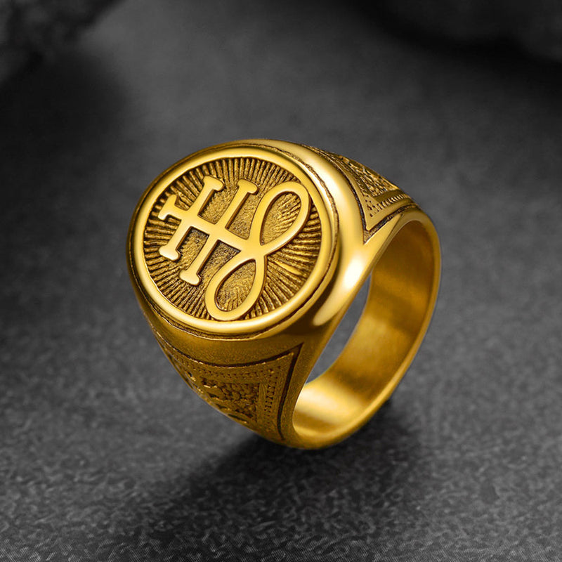Satanic Leviathan Cross Signet Ring for