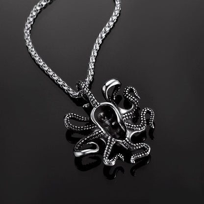 Gothic Octopus Skull Necklace for