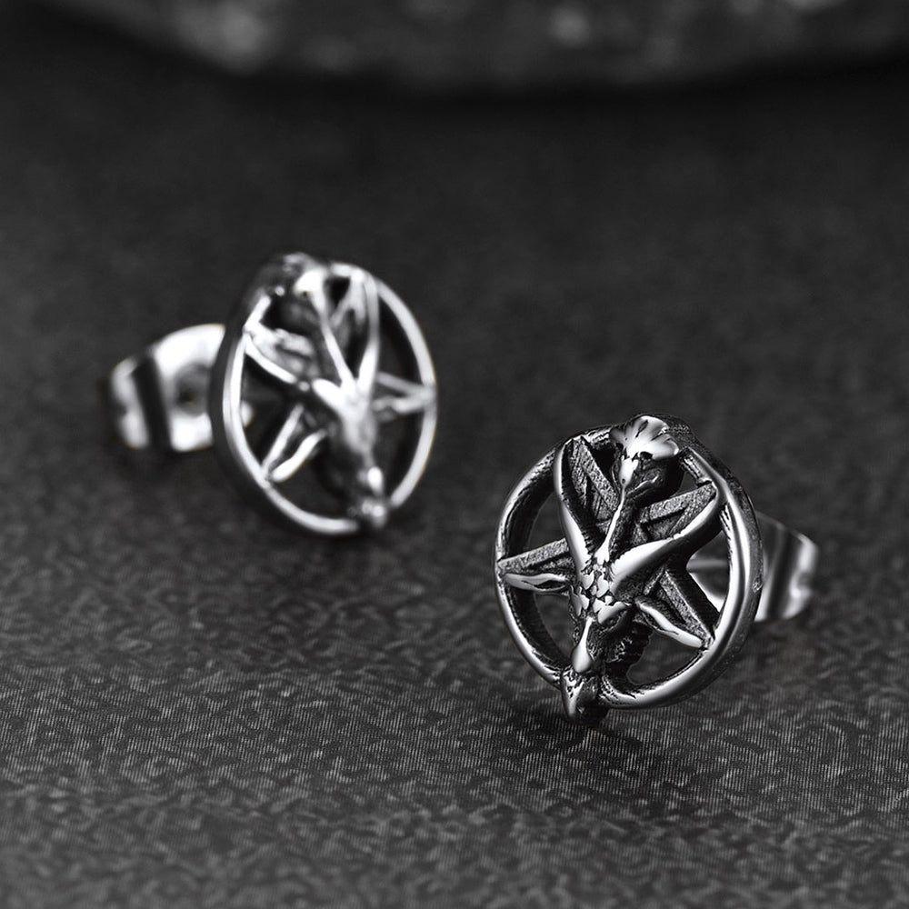 Satanic Baphomet Goat Stud Earrings for