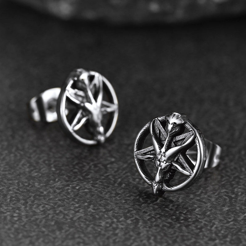 Satanic Baphomet Goat Stud Earrings for
