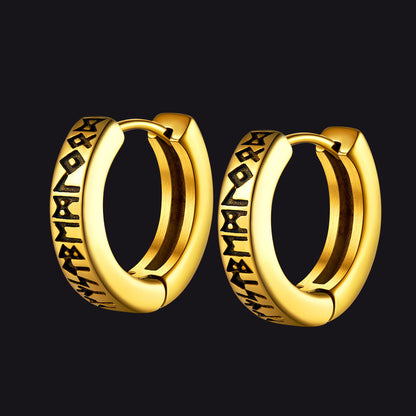Norse Viking Runes Dangle Hoop Earrings for
