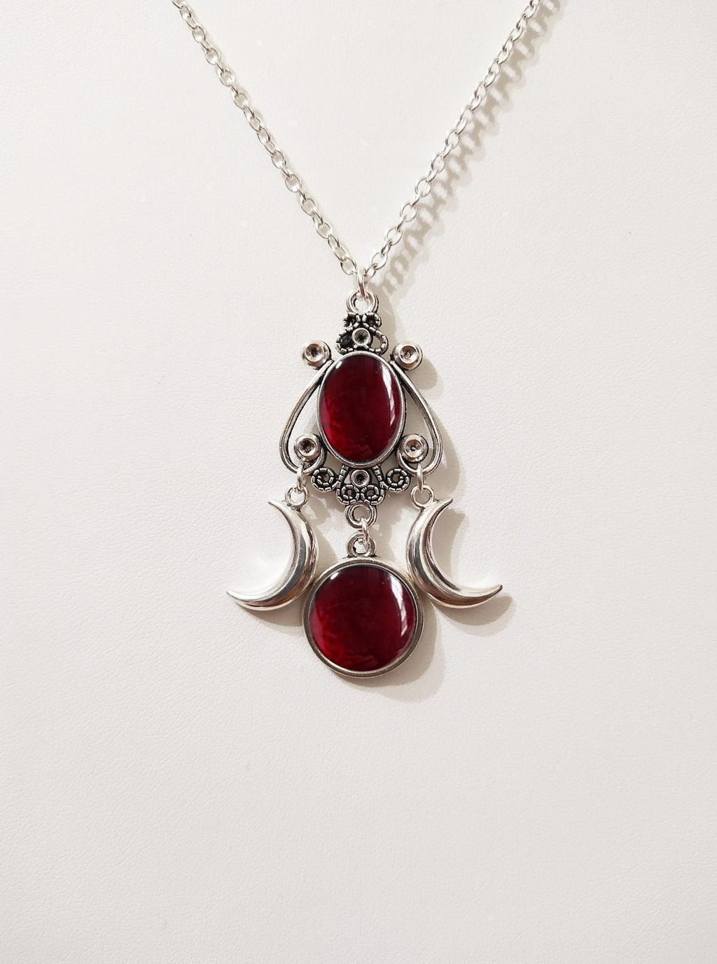 Triple Moon Goddess Amethyst Necklace