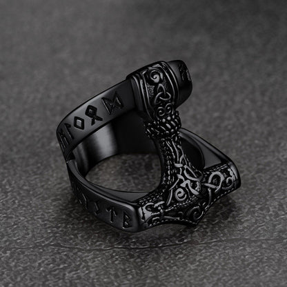 Viking Mjolnir Thor's Hammer Ring With Rune for