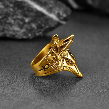 Ancient Egyptian Anubis Ring With Ankh Cross for