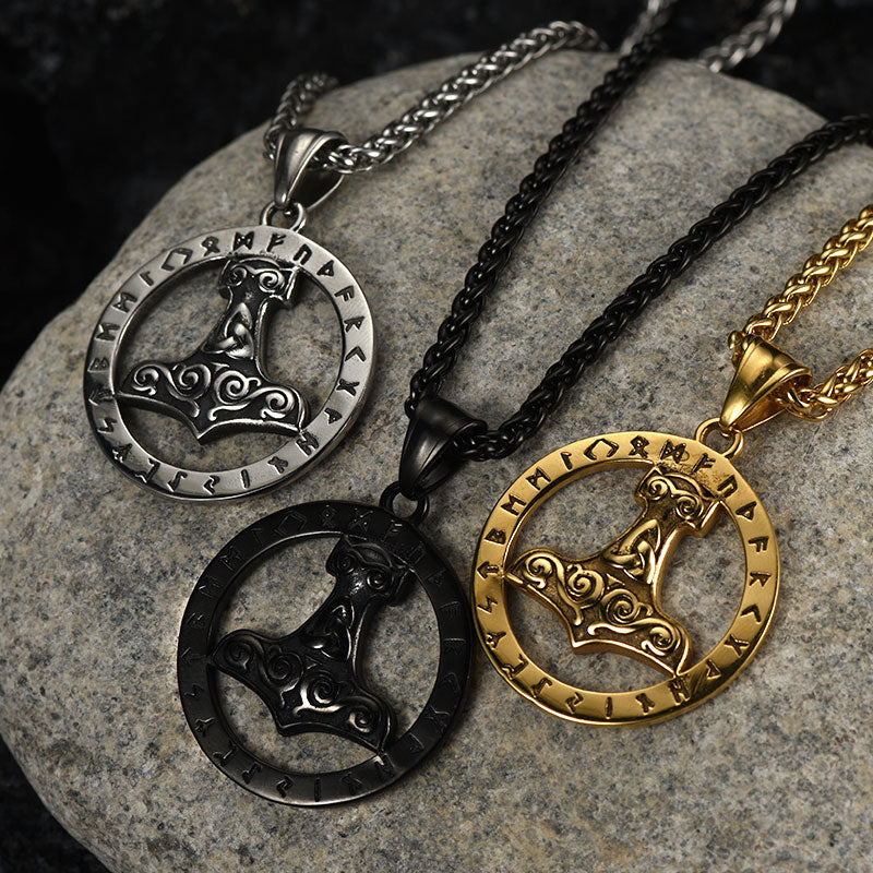Viking Thor's Hammer Rune Pendant Necklace for