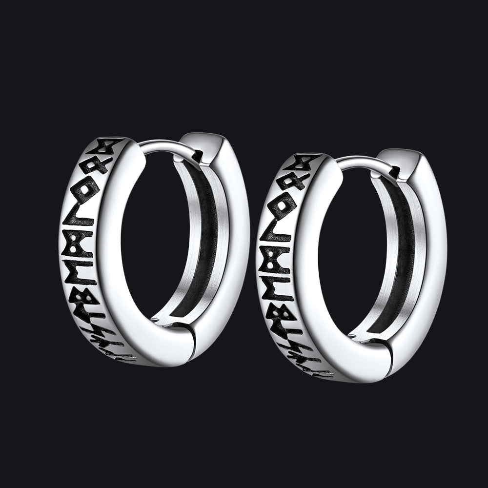 Norse Viking Runes Dangle Hoop Earrings for