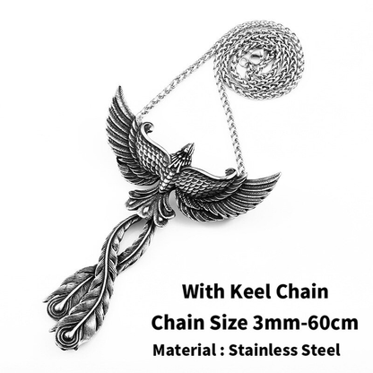 316l Stainless Steel Pendant of Phoenix With Open Wings / Creative Retro Metal Necklace