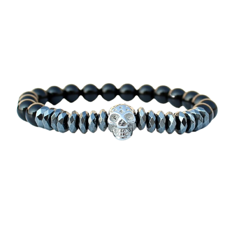 Bracelet With Matte Stone Beads / Set Jewelry of Crown and Skull