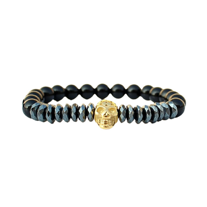 Bracelet With Matte Stone Beads / Set Jewelry of Crown and Skull