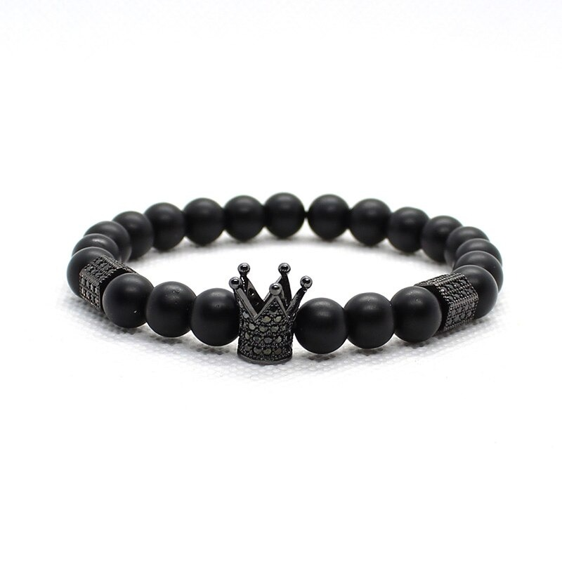 Bracelet With Matte Stone Beads / Set Jewelry of Crown and Skull
