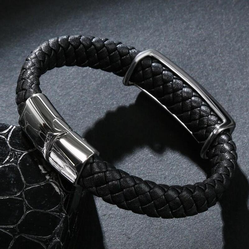 Genuine Leather Stainless Steel Bracelet With Skulls / Jewelry in Rock Punk Style