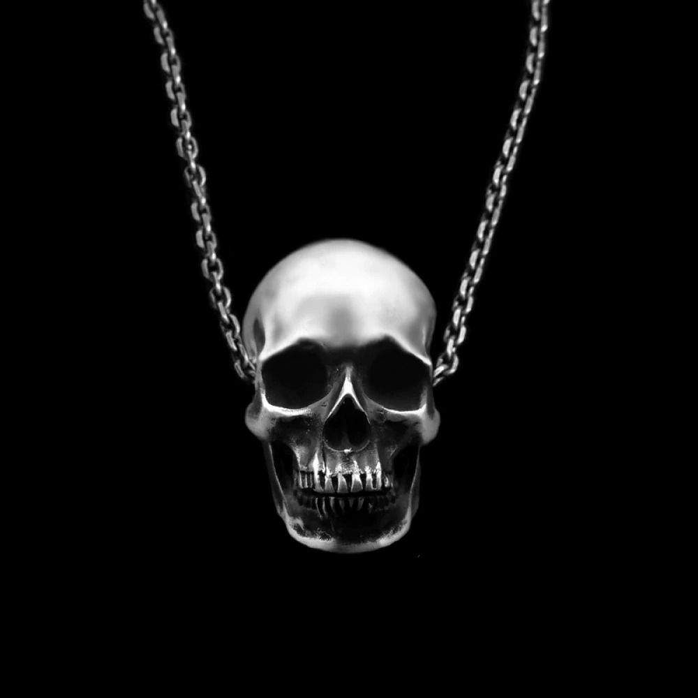 Gothic Pendant in the Form Humans Skull / Copper Silver Color Necklace