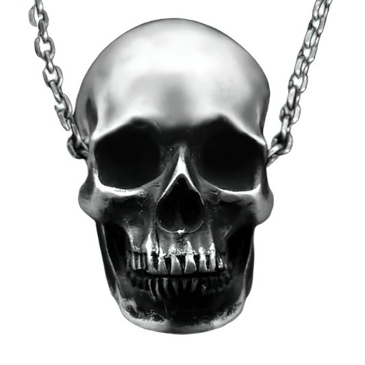 Gothic Pendant in the Form Humans Skull / Copper Silver Color Necklace