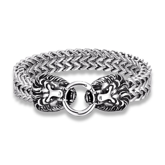Male Thick Stainless Steel Bracelet With Head Lion / Punk Rock Style Link Chain Jewelry