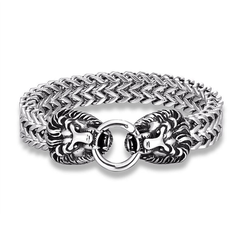 Male Thick Stainless Steel Bracelet With Head Lion / Punk Rock Style Link Chain Jewelry