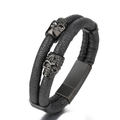 Stainless Steel Magnetic Clasp Skull Bracelet / Punk Style Genuine Leather Jewelry
