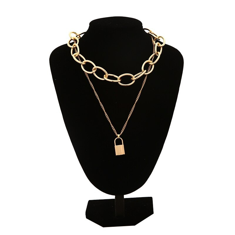 Punk Chain Necklace for / Chunky Chain With Lock Pendant