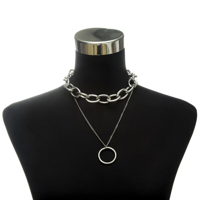 Punk Chain Necklace for / Chunky Chain With Lock Pendant