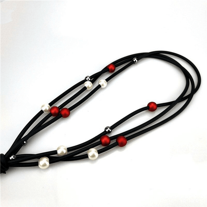 Red and White Pearls Long Necklace / Jewelry / Handmade Rubber Accessories