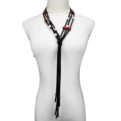 Red and White Pearls Long Necklace / Jewelry / Handmade Rubber Accessories