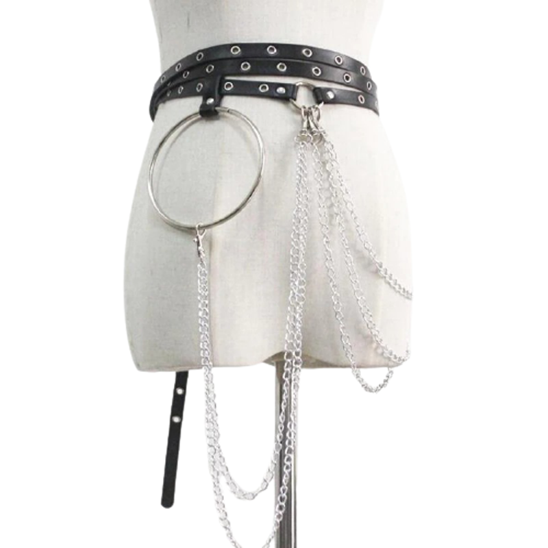 Rock Small Belt With Chains / Black Body Bandage / Cool Waist Chain