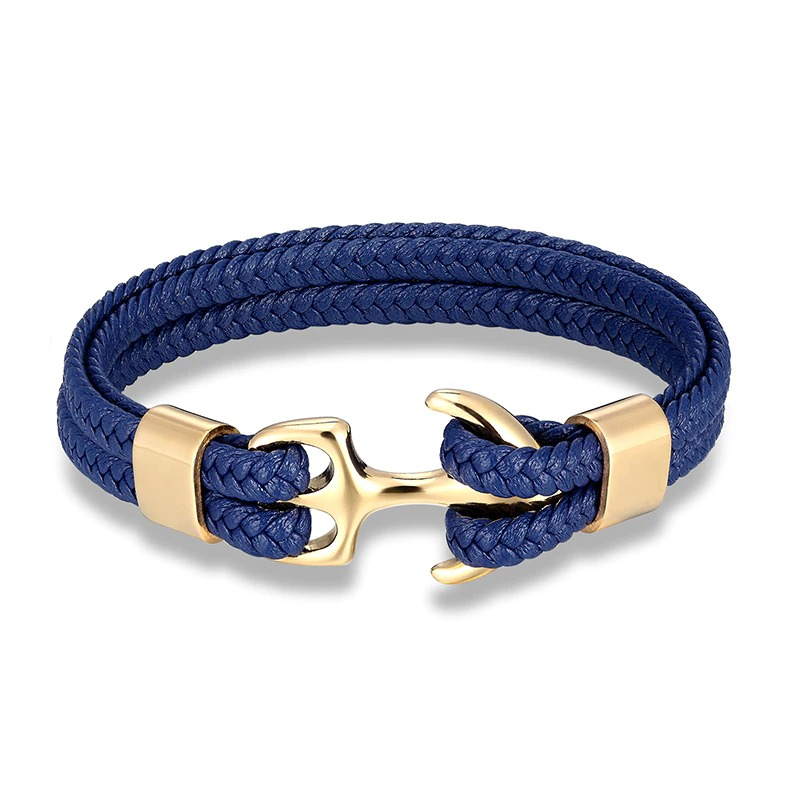 Rope Bracelets With Stainless Steel Anchor / Genuine Leather Bracelets for and