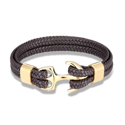 Rope Bracelets With Stainless Steel Anchor / Genuine Leather Bracelets for and