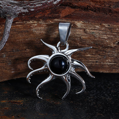 Black Gem Octopus Stainless Steel Marine Pendant