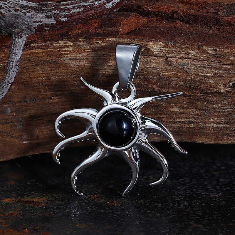 Black Gem Octopus Stainless Steel Marine Pendant