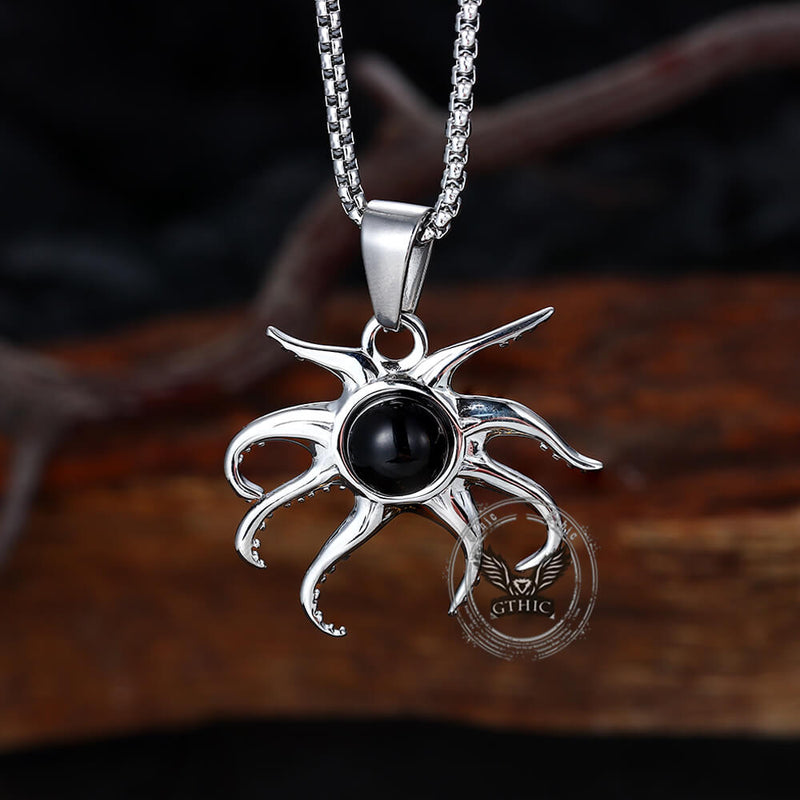 Black Gem Octopus Stainless Steel Marine Pendant