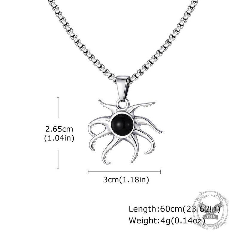 Black Gem Octopus Stainless Steel Marine Pendant