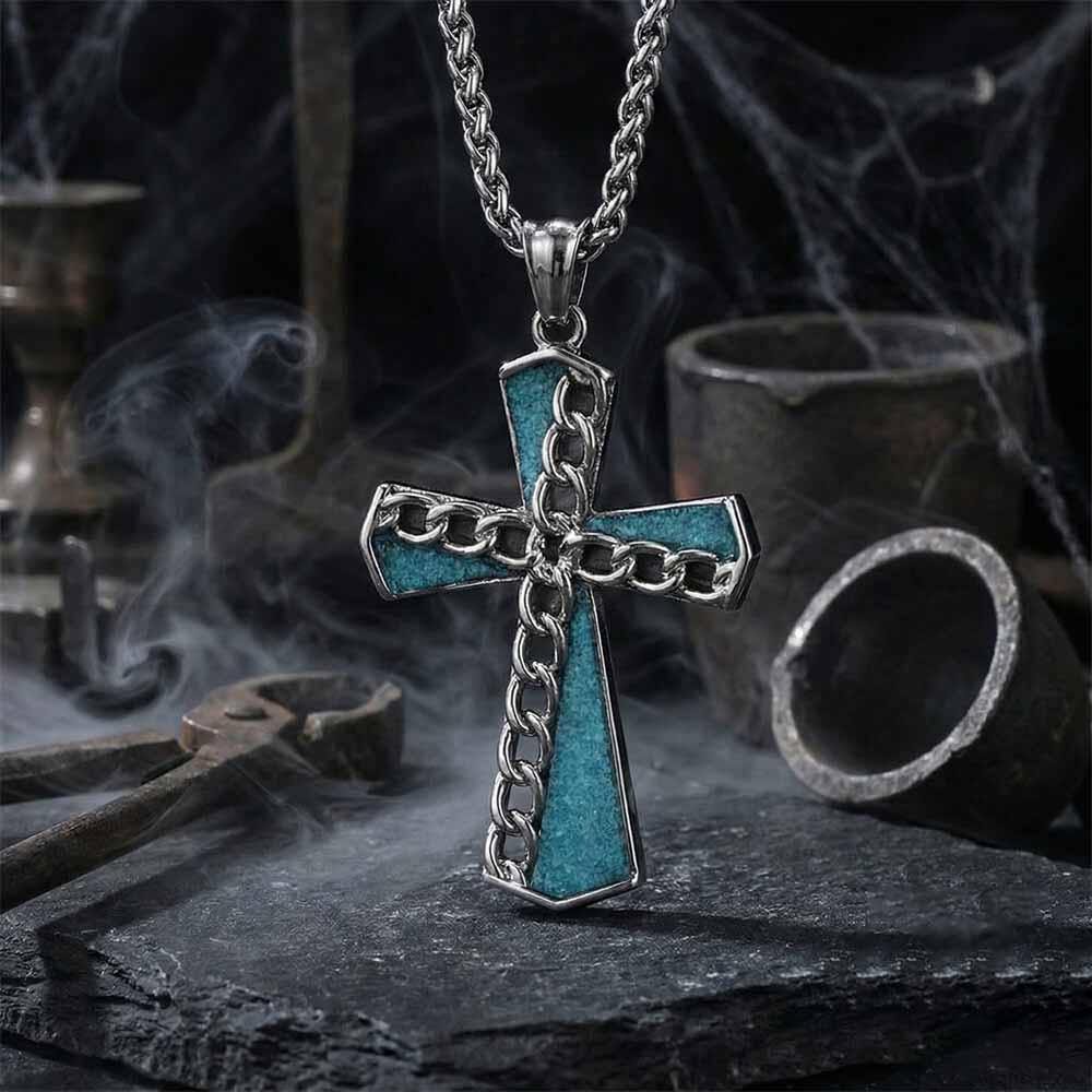 Chain Turquoise Cross Stainless Steel Pendant