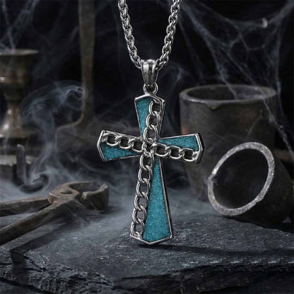 Chain Turquoise Cross Stainless Steel Pendant